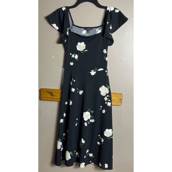Banana Republic Dress A-line Midi Black Floral Jersey Feminine Comfy Womens XS - Picture 8 of 8